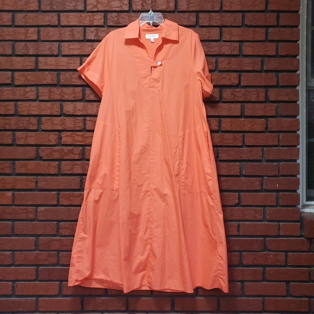 Banana Republic Tab Poplin Midi Dress Size M Short Sleeve Coral Dream Orange